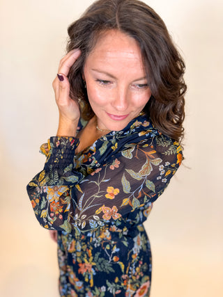 Botanical Evening Pleated Dress
