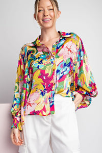 Floral Printed Bubble Sleeve Top