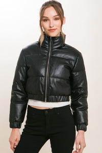 Faux Leather Puffer Jacket