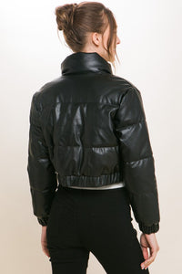 Faux Leather Puffer Jacket