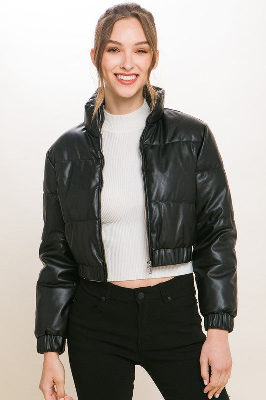 Faux Leather Puffer Jacket