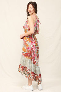Floral Halter Neck Hi-Lo Hem Maxi Dress