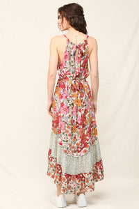 Floral Halter Neck Hi-Lo Hem Maxi Dress