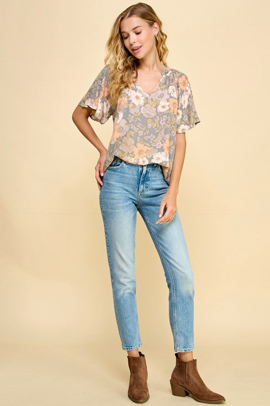 Floral Print V-Neck Top