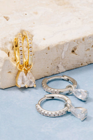 CZ Drop Gem Hoop Earrings – Gold Dipped