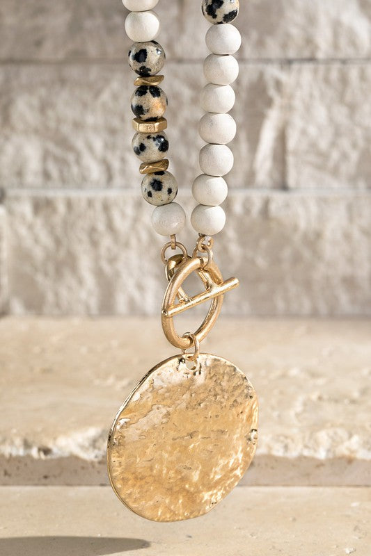Hammered Metal & Natural Stone Necklace