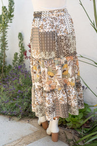 High Waisted Floral Print Knit Skirt
