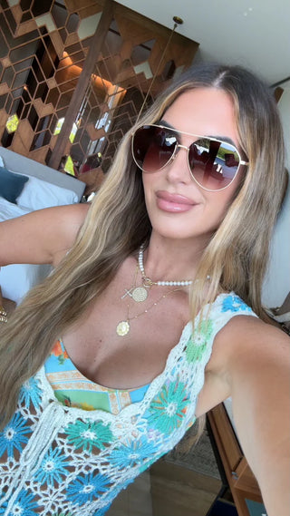 Dash brushed gold aviator sunglasses by DIFF Eyewear with coffee gradient lenses.