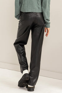 Vegan Leather High-Waisted Straight Leg Pants