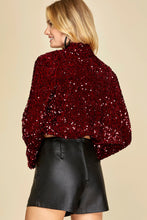 Load image into Gallery viewer, Long Sleeve Sequin Velvet Open Front Crop Blazer
