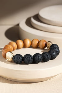 Lava Stone & Wood Bead Bracelet