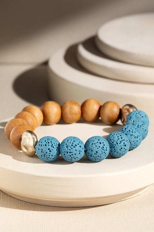 Lava Stone & Wood Bead Bracelet