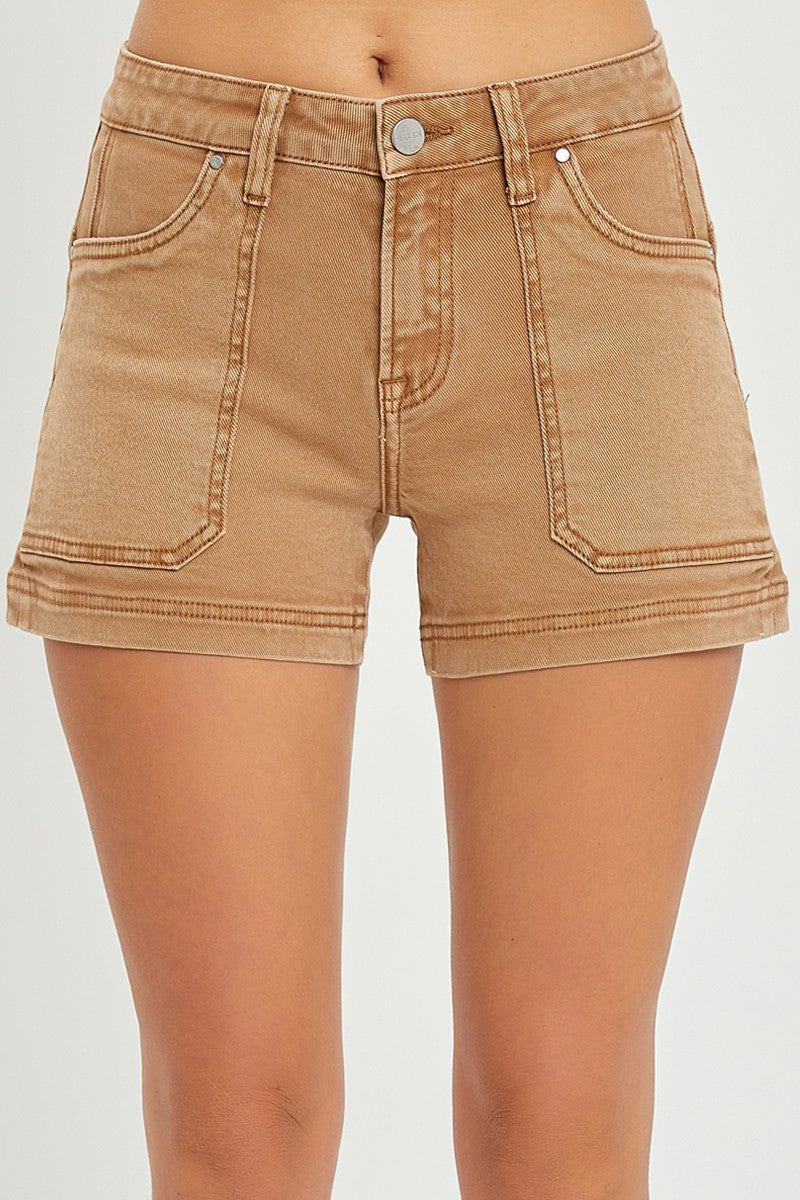 Mid-Rise Front Patch Pocket Shorts by Risen