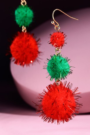 Metallic Pom Pom Dangle Earrings