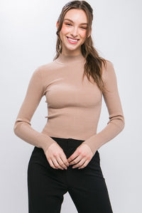 Mock Neck Ribbed Sweater Top