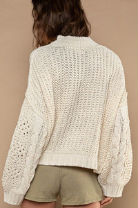 Mock Neck Balloon Sleeve Cable Knit Sweater
