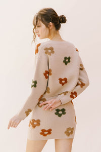 Multi-Color Cropped Daisy Knit Sweater