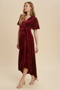 Pleated Velvet Wrap Dress