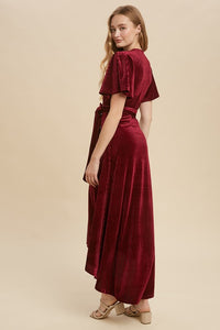Pleated Velvet Wrap Dress