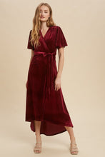 Load image into Gallery viewer, Pleated Velvet Wrap Dress
