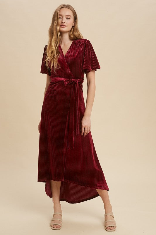Pleated Velvet Wrap Dress