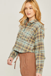 Plaid Button Down Cropped Top