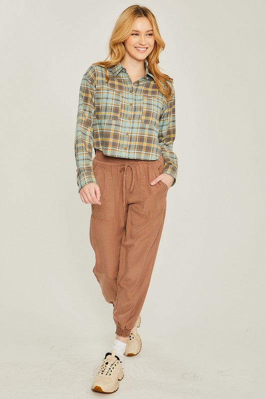 Plaid Button Down Cropped Top