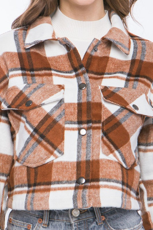 Plaid Cropped Button Down Jacket