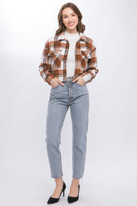 Plaid Cropped Button Down Jacket