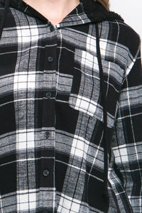 Plaid Flannel Button Up with Hood