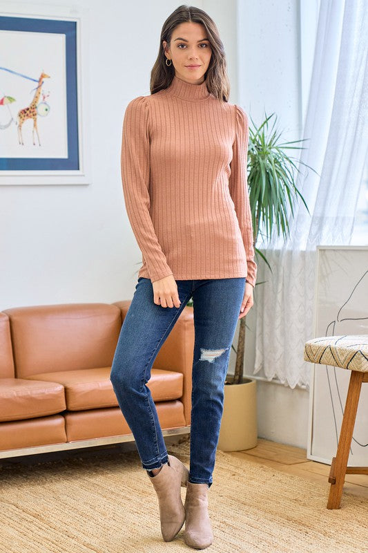 Ribbed Long Sleeve Mock Neck Top