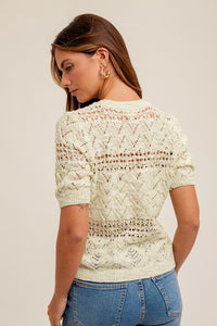 Short Sleeve Pointelle Knit Sweater