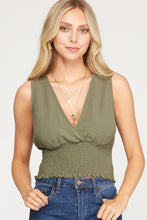 Load image into Gallery viewer, Sleeveless Surplice Smocked Top
