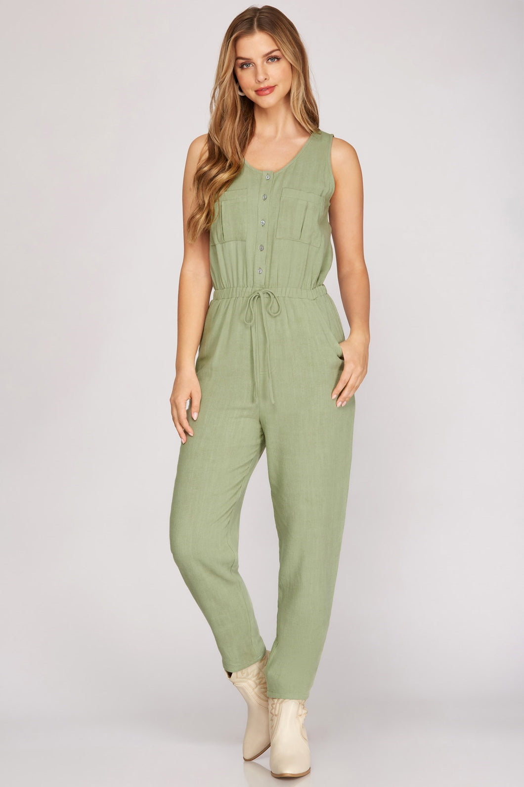 Sleeveless Button Down Jumpsuit