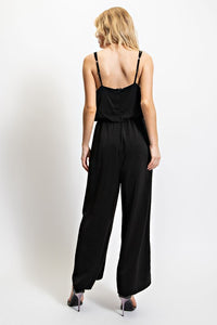 Solid V-Neck Elastic Waist Jumpsuit
