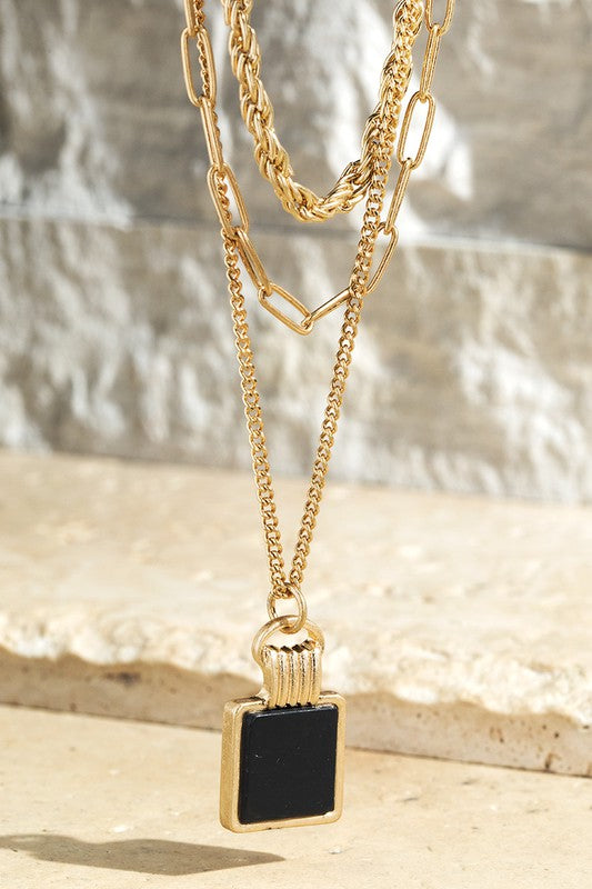 Square Natural Stone Layered Necklace