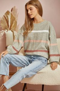 Striped Balloon Sleeve Sweater