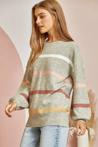 Striped Balloon Sleeve Sweater