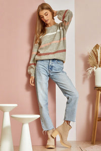 Striped Balloon Sleeve Sweater