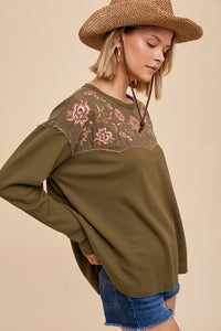 Thermal Embroidered Yoke Top