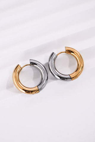 Two-Tone Chunky Closed Hoop Earrings