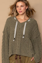 Load image into Gallery viewer, V-Neck Hooded Cable Knit Chenille Pullover
