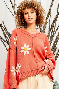 V-Neck Daisy Pullover Sweater