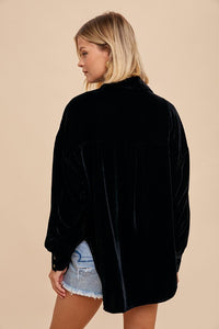 Velvet Long Sleeve Button Down Top