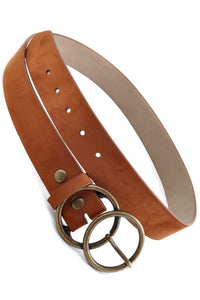Vegan Suede Belt with Double Ring Buckle