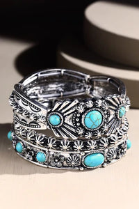 Vintage Layered Metal Bracelet with Accent Stones