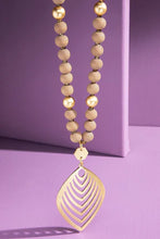 Load image into Gallery viewer, Wood Beaded Leaf Pendant Necklace
