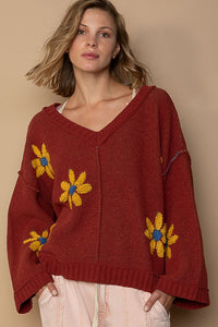 V-Neck Daisy Pullover Sweater