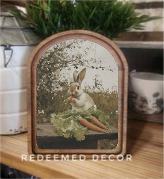 Arch Top Bunny With Carrots Framed Art
