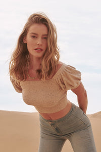 Speckled Short Puff Sleeve Top
